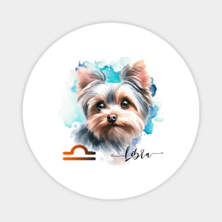 Libra Zodiac Sign Cute Yorkshire Terrier Yorkie Watercolor Art Magnet